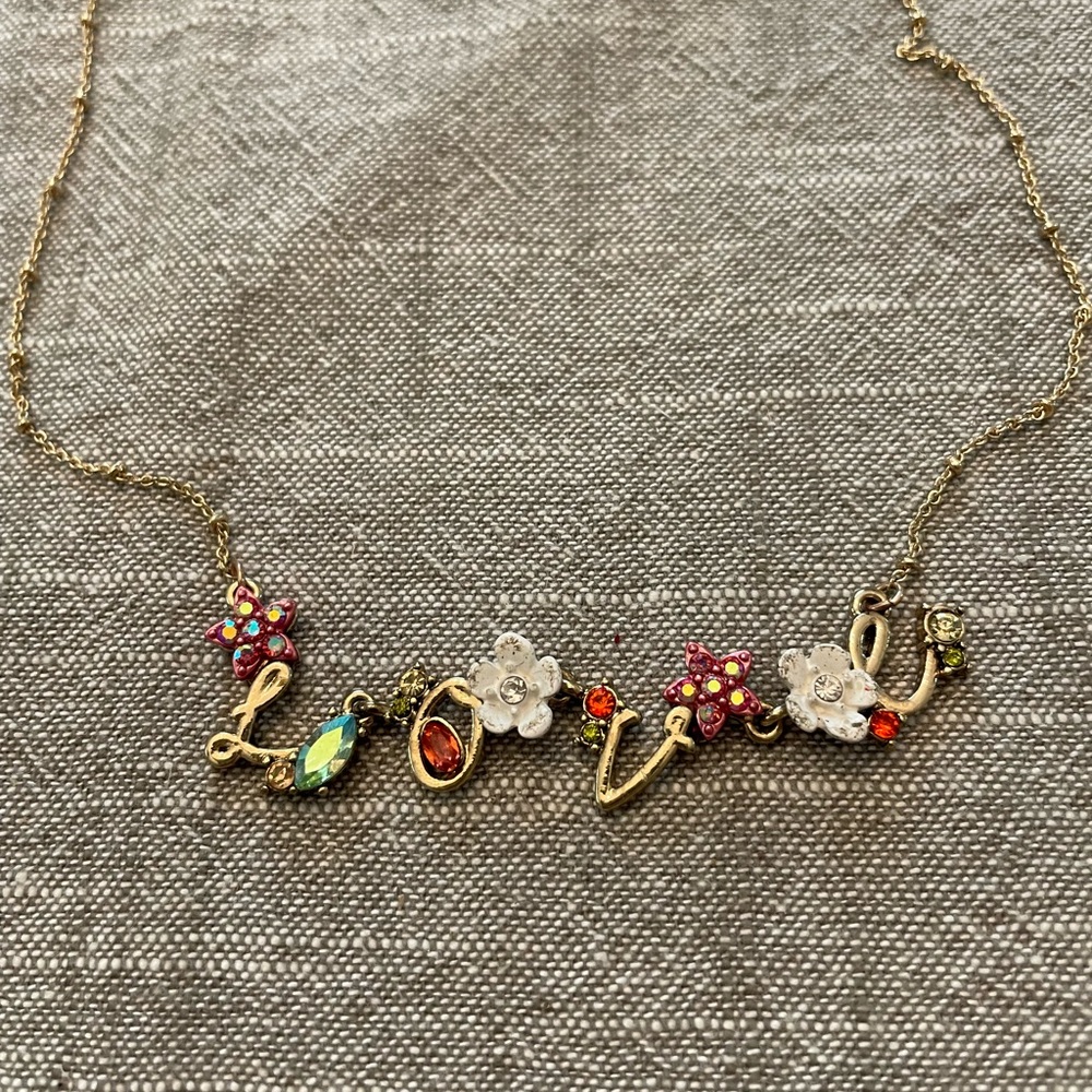 Vintage Betsey Johnson Gold and Pink Love Necklace with Nature-Inspired Charms - Picture 11 of 12